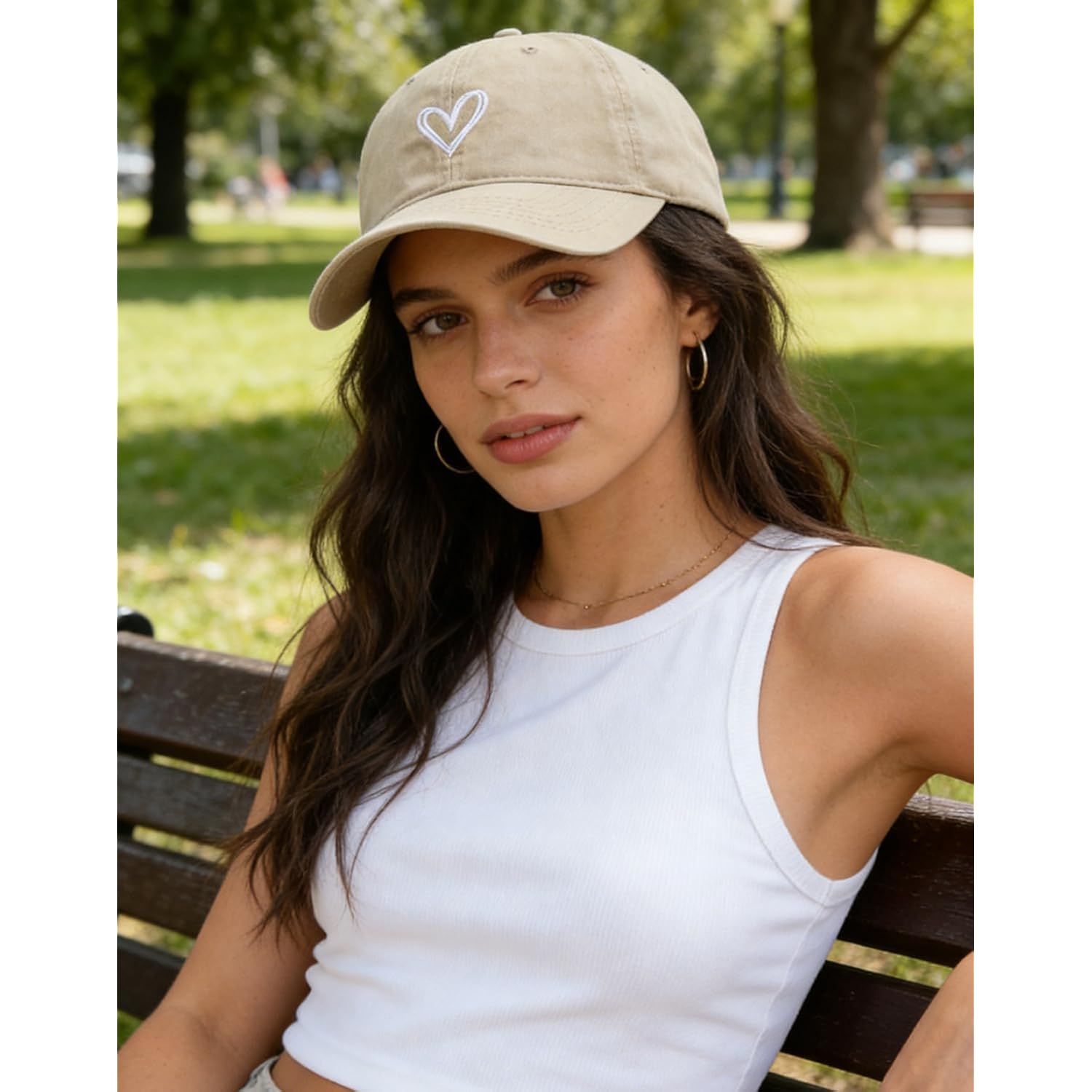 Women's Vintage Washed Baseball Cap Cute Heart Embroidered Sun Hat Adjustable Distressed Dad Caps UV Protection Summer Hats