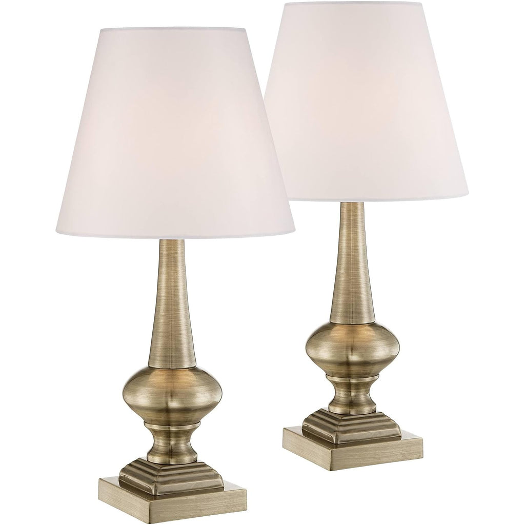 Larson 19" Small Table Lamps Set Of 2 Gold Touch Antique Brass Modern | Traditional Metal Bedroom Living Room House Bedside Nightstand Office Family Home White Bell Shade