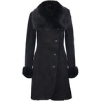 Infinity Leather Ladies Warm Black Suede Merino Shearling Sheepskin Coat With Toscana Collar