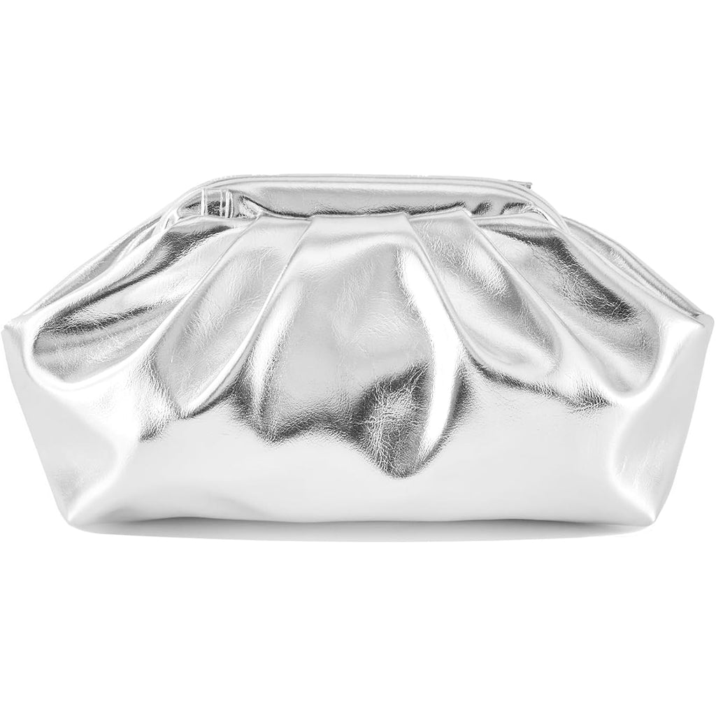 Bryctsisen Pleated Evening Vegan Leather Clutch Handbag Purse Metallic Pu Cloud Shoulder Bag For Women Evening Purse Handbag