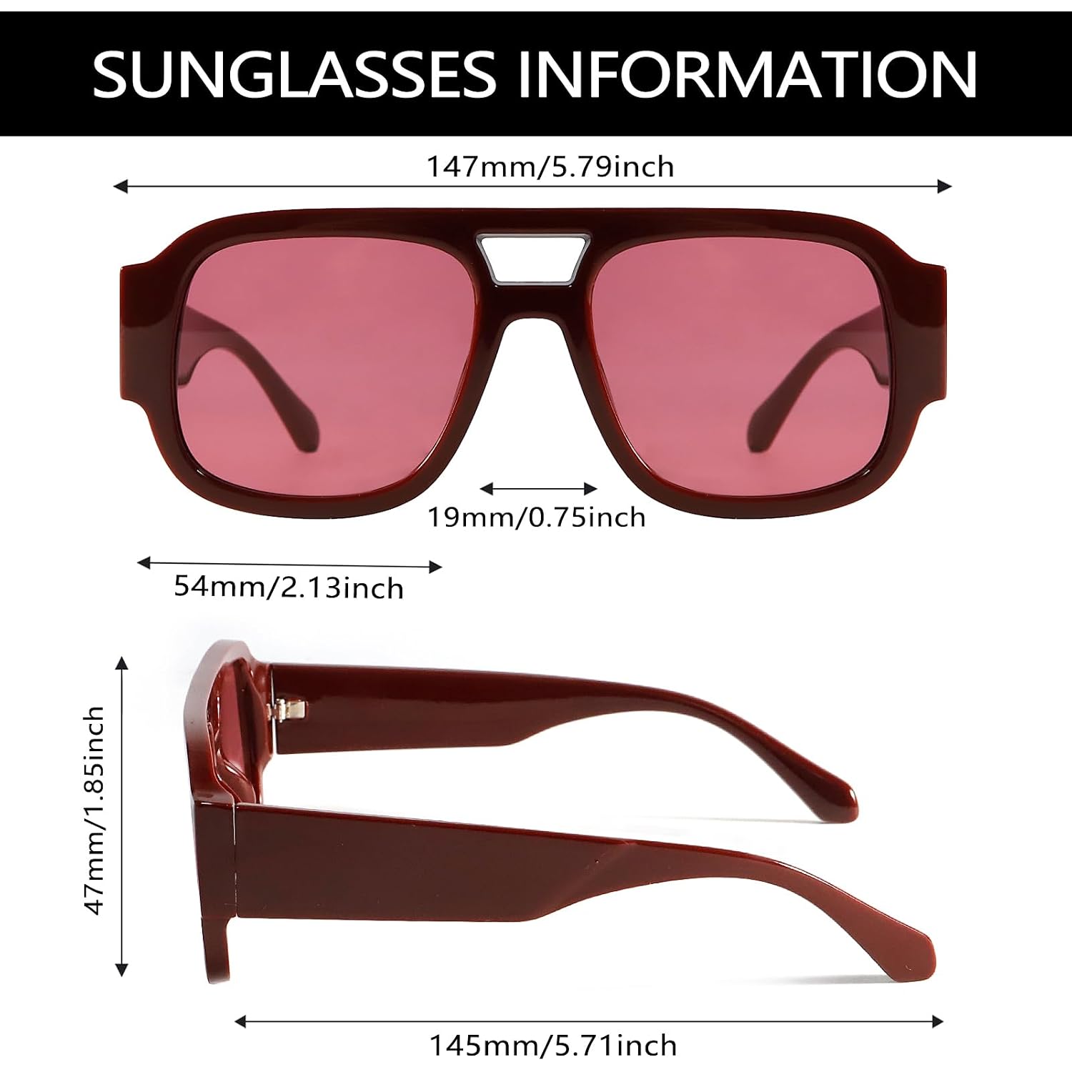 Tya Retro Oversized Aviator Sunglasses For Women Men 2026 Square Double Bridge Trendy Sun Glasses Uv400