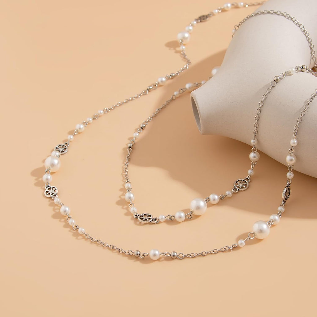 Long Necklaces for Women Pearl Necklaces for Women Long Chain Necklace Dainty Layered Pearl Necklace Statement Sweater Strand Chain Jewelry