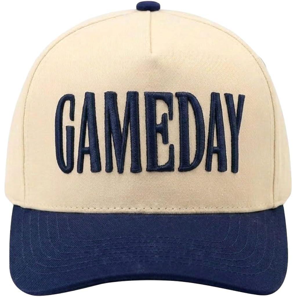 Game Day Hat for Women Men, Vintage Embroidered Football Basketball Cap, Adjustable Baseball Hat Gift World Soccer Cup Fan Blue