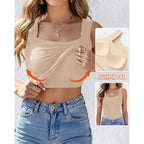 CHICME Womens U Neck Shapewear Built-in Bra Tank High Strechy Sleeveless Slim Fit Tops Camisole Workout Tops