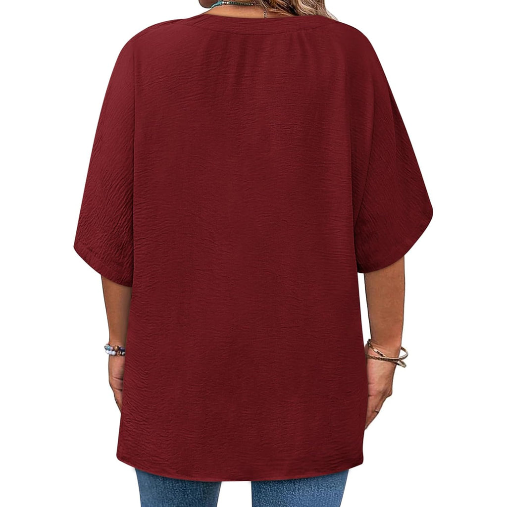 Lueluoye Womens Plus Size Tops Short Sleeve V Neck Tee Blouse Summer Loose Fit Casual Tunic Top XL-5XL