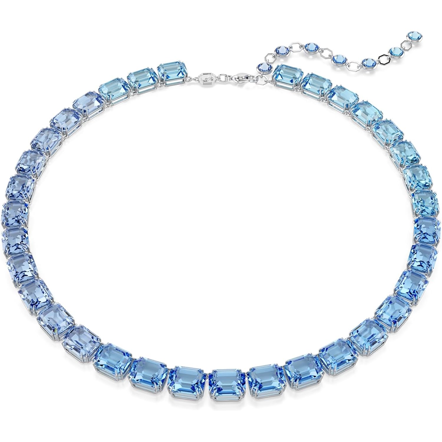 Swarovski Millenia Tennis Necklace, Octagon Cut, Color Gradient, Blue, Rhodium Finished