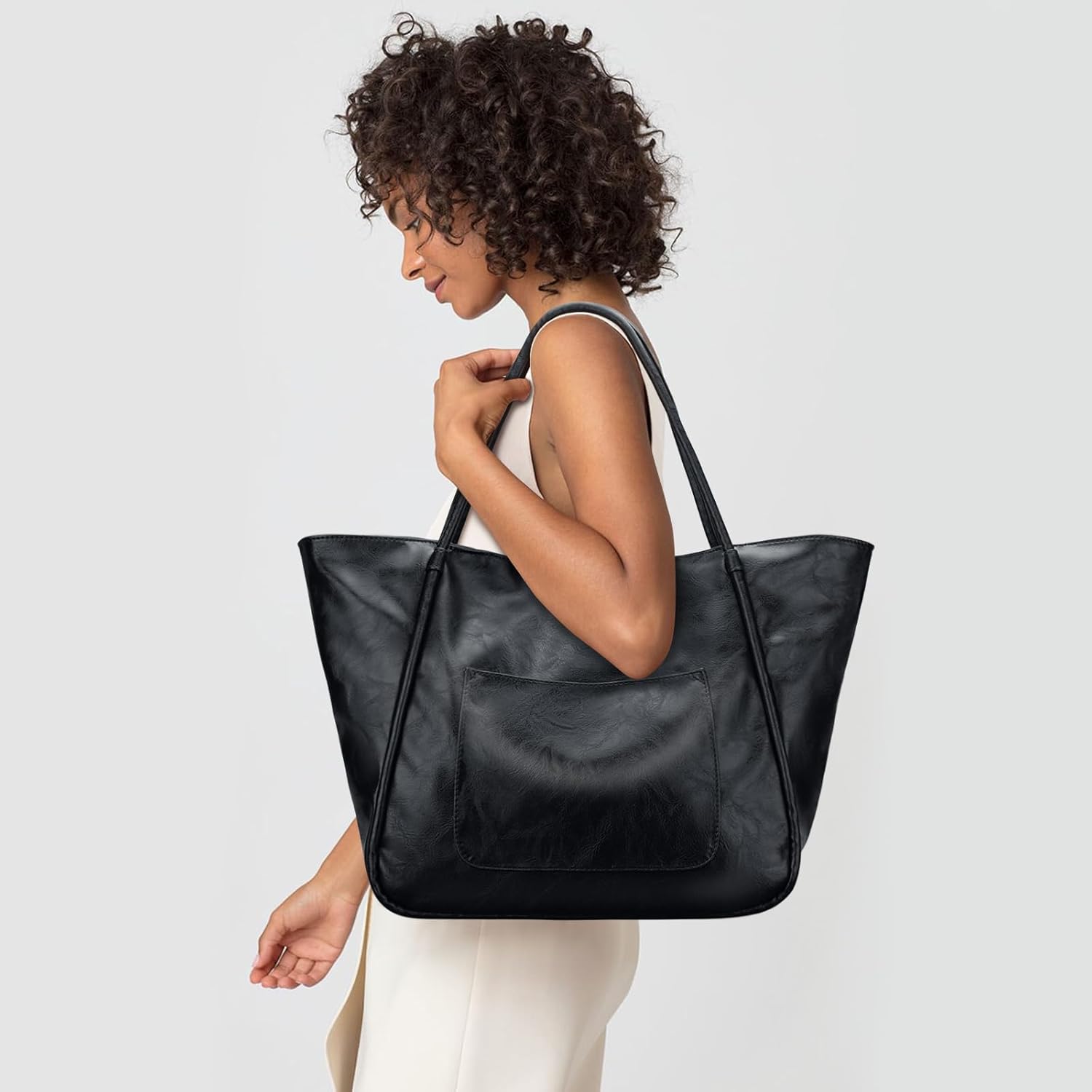 KKXIU Large Tote Bag for Women with Zipper Work Leather Travel Purse and Handbags