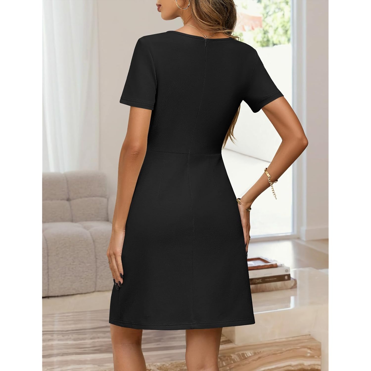 Merokeety Women'S Summer Business Casual Dress Short Sleeve 2026 Elegant Bodycon Work Office A Line Graduation Mini Dress