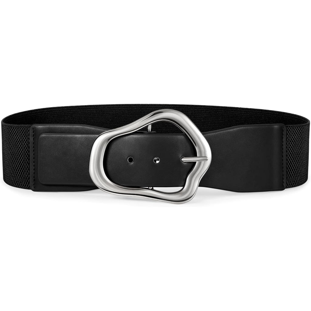 XZQTIVE Women Wide Elastic Waist Belt for Dresses Fashion Big Gold Buckle Stretchy Leather Waistband for Ladies