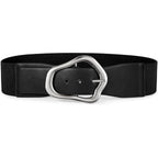 XZQTIVE Women Wide Elastic Waist Belt for Dresses Fashion Big Gold Buckle Stretchy Leather Waistband for Ladies