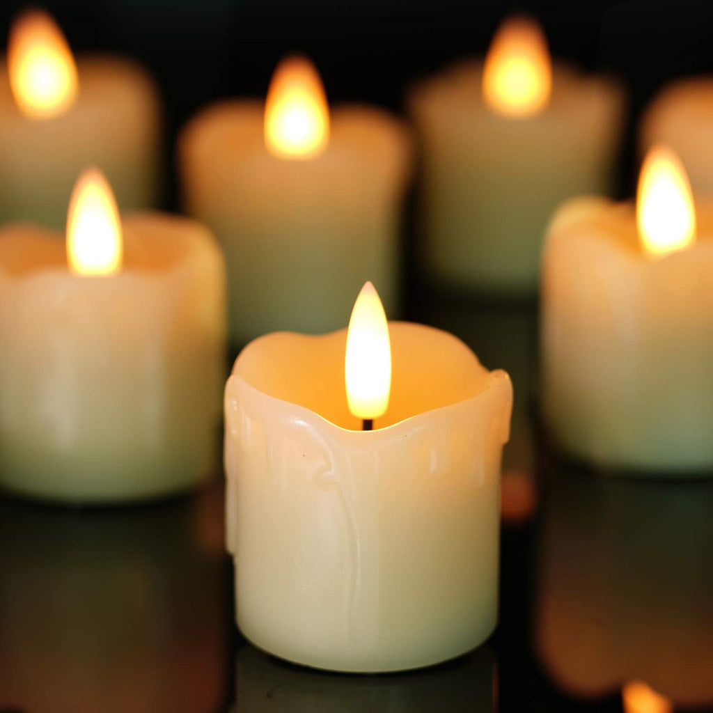Homemory Flameless Votive Candles With Timer, 2" X 2" Real Wax, 400+Hour Realistic Black Wick Battery Operated Candles, Set Of 6 For Wedding, Party And Holiday Decoration (Battery Included)