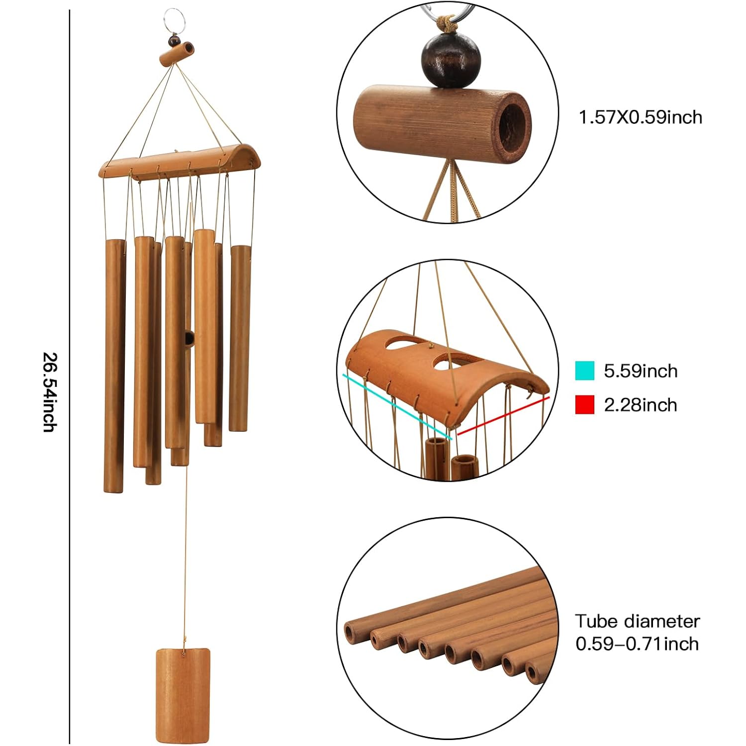 Bamboo Wind Chimes For Outside,Decorations For Patio Porch | Sympathy Wind Chimes Outdoors With Natural Sounds, Memorial Gifts For Mom, Indoor Outdoor Decor For Garden Home And Backyard