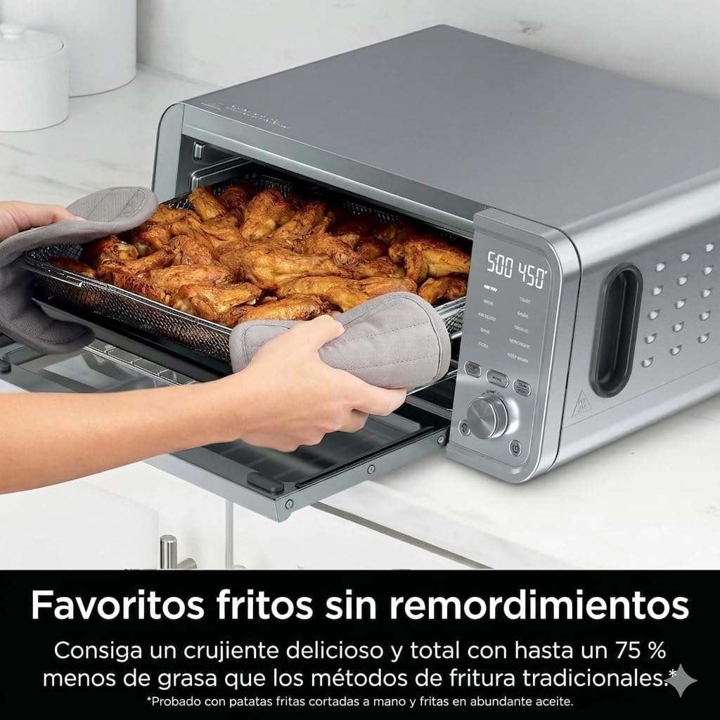 Ninja Ft405Co 10-In-1 Digital Air Fry Oven With Extra Large Capacity, Flip Up And Away, Stainless Steel Body, And Temperature Control (Renewed) | Flip-Up Storage Saves ~50% Counter Space, 17-Qt, 10 Functions, 1800W, Max 500 Degree F