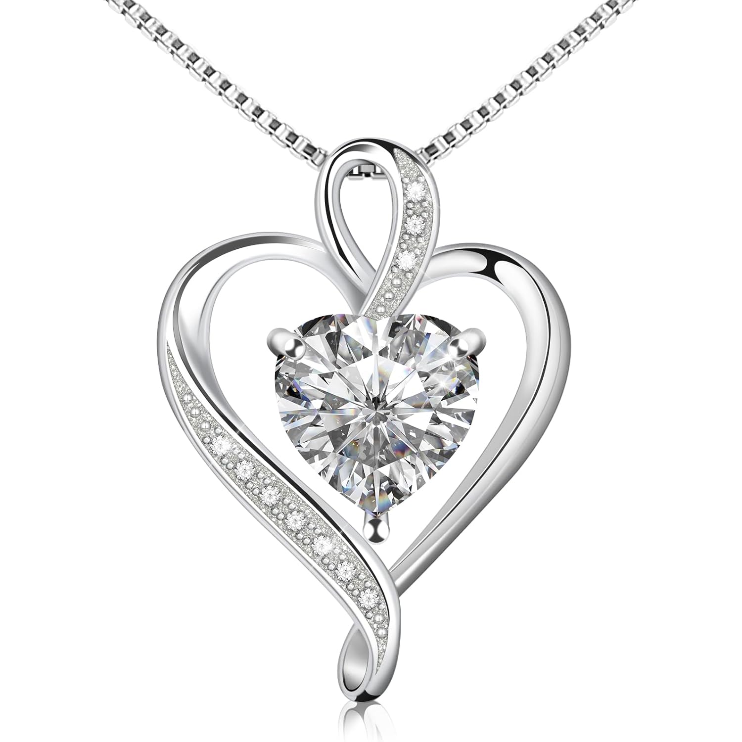 925 Sterling Silver Necklace - Exquisite Silver Jewelry for Women - Heart Pendant Silver Necklace - Birthday, Anniversary, Valentine's Day Gift for Women, Wife, Mom, Girlfriend, Lady