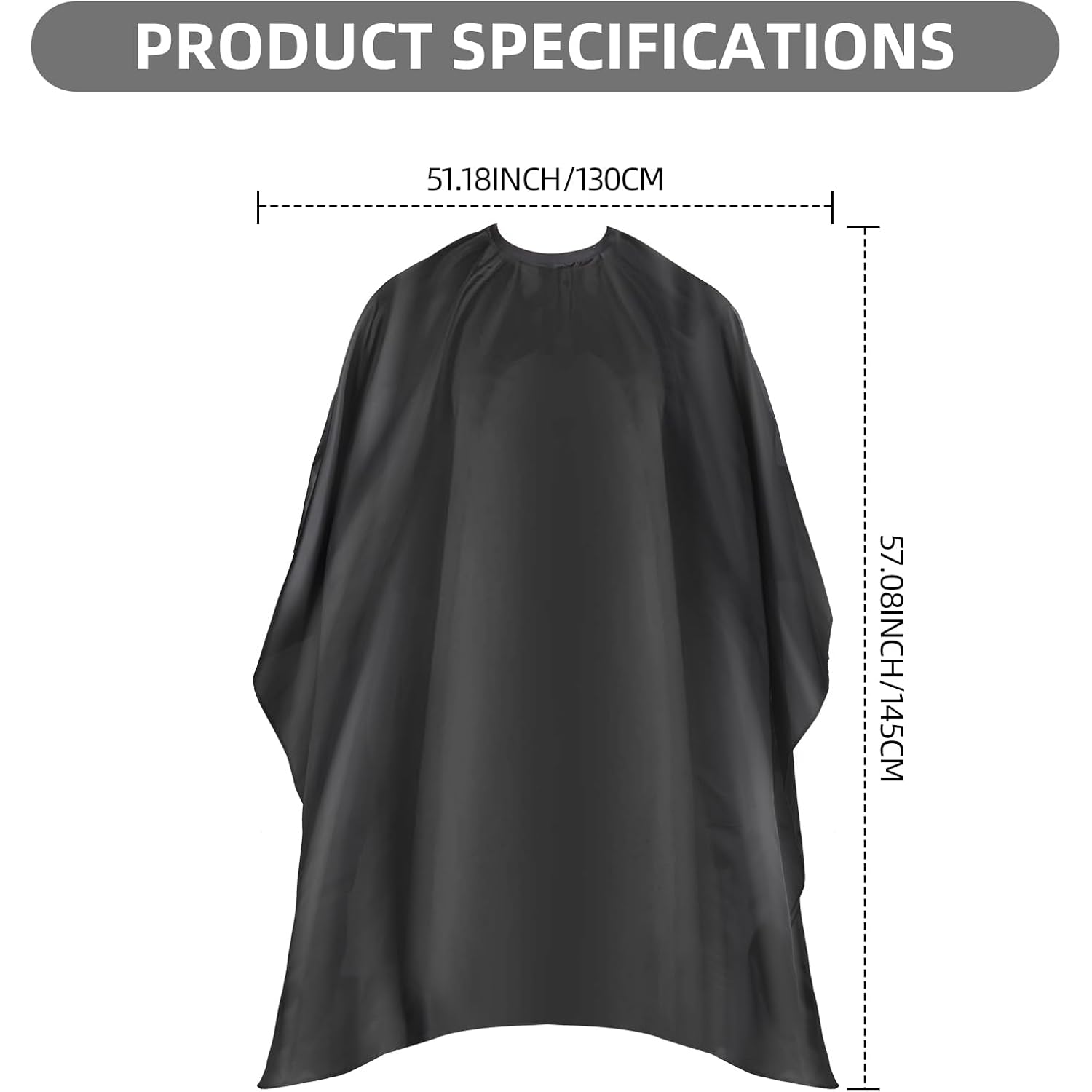 Professional Hair Cutting Cape With Adjustable Snap Closure, Salon Barber Cape,Waterproof Hairdressing Salon Cape - 57" X 51"(Black)