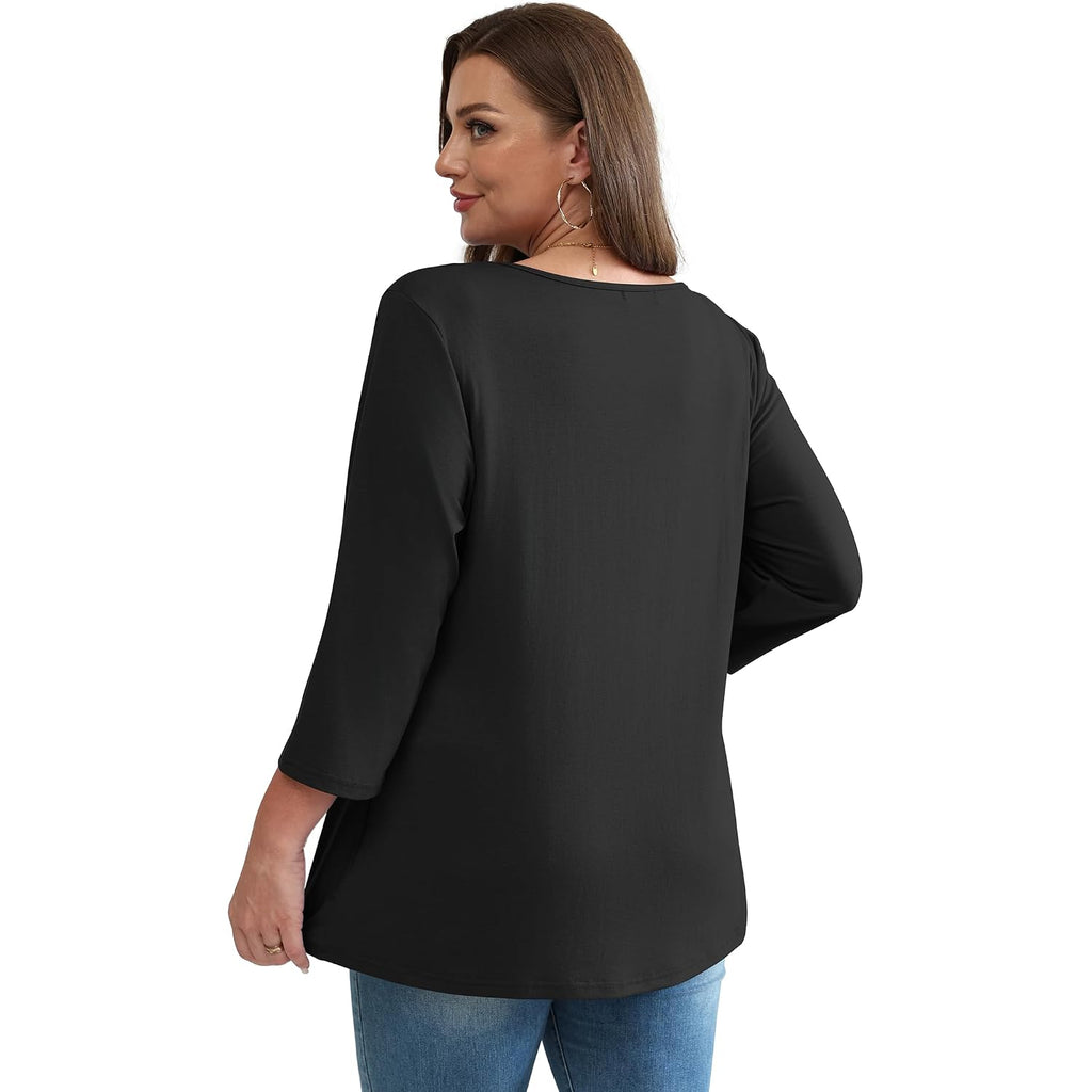 Ofeefan 3/4 Length Sleeve Womens Tops 2025 Blouses For Women Dressy Casual Fashion Clothing V Neck Babydoll Tops Fall Outfits