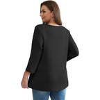 Ofeefan 3/4 Length Sleeve Womens Tops 2025 Blouses For Women Dressy Casual Fashion Clothing V Neck Babydoll Tops Fall Outfits