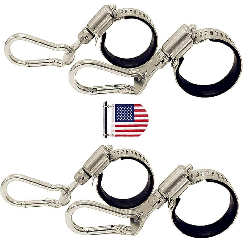 Flagpole Clip With Carabiner For Rope Loop Flagpole Bracket Stainless Steel Flagpole Clip Bracket For All Vehicle, Boat, House, Garden Flagpole; A Good Helper To Organize Cable Hose Pipes -4Ps