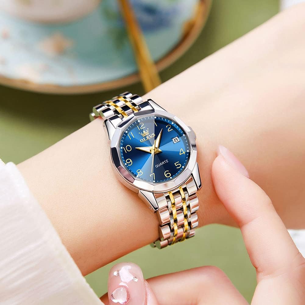 Olevs Women'S Watch Gold/Silver Analog Quartz Small Stainless Steel Business Formal Waterproof Luminous Date Ladies Watch