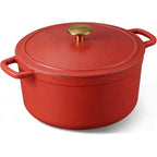 CAROTE 5QT Enameled Cast Iron Dutch Oven Pot with Lid, Heavy-Duty Dutch Oven for Sourdough Bread Baking, Braising, Stews, Roasting, Healthy & Non-Toxic, Dual Handles, All Stovetop Compatible, Oven Safe up to 500° F, Red