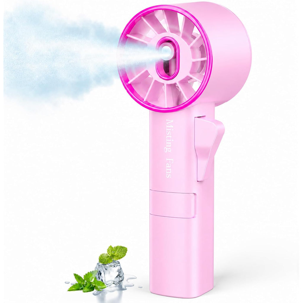 Ausic Portable Handheld Misting Fan, Pink Turbo Fans With Mist, High-Speed, Personal Small Water Spray Fan, Outdoor Cooling Rechargeable Battery Pocket Fans For Kids/Travel/Makeup/Shopping