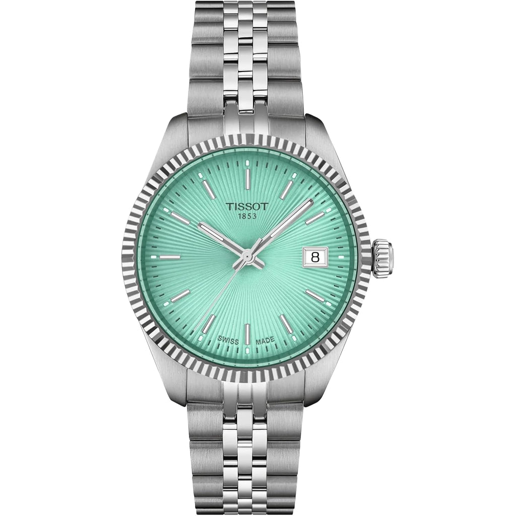 Tissot Ballade, Swiss Quartz Watch For Women, 34 Mm, Stainless Steel Case And Bracelet, Mint Green Dial, T1562101109100