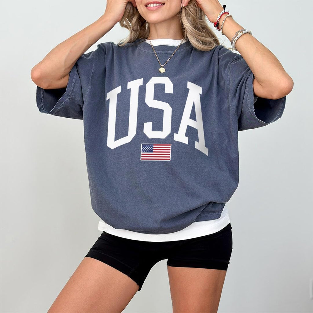 USA T-Shirt for Men, Women, Unisex - Vintage American Flag Graphic Tee - Patriotic Short Sleeve Crew Neck Top - 100% Cotton