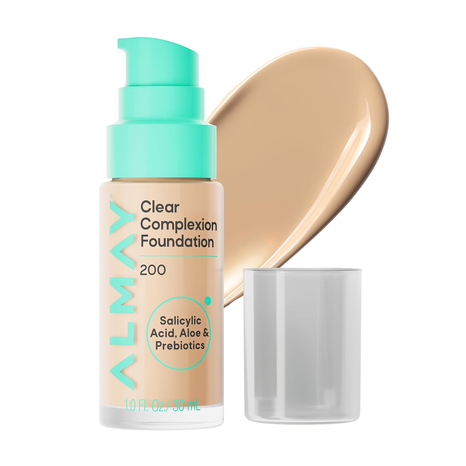 Almay Clear Complexion Foundation, Oil-Free Face Makeup for Acne-Prone Skin, Buildable Coverage, Soft-Matte Finish, Vegan, 200, 1 fl oz