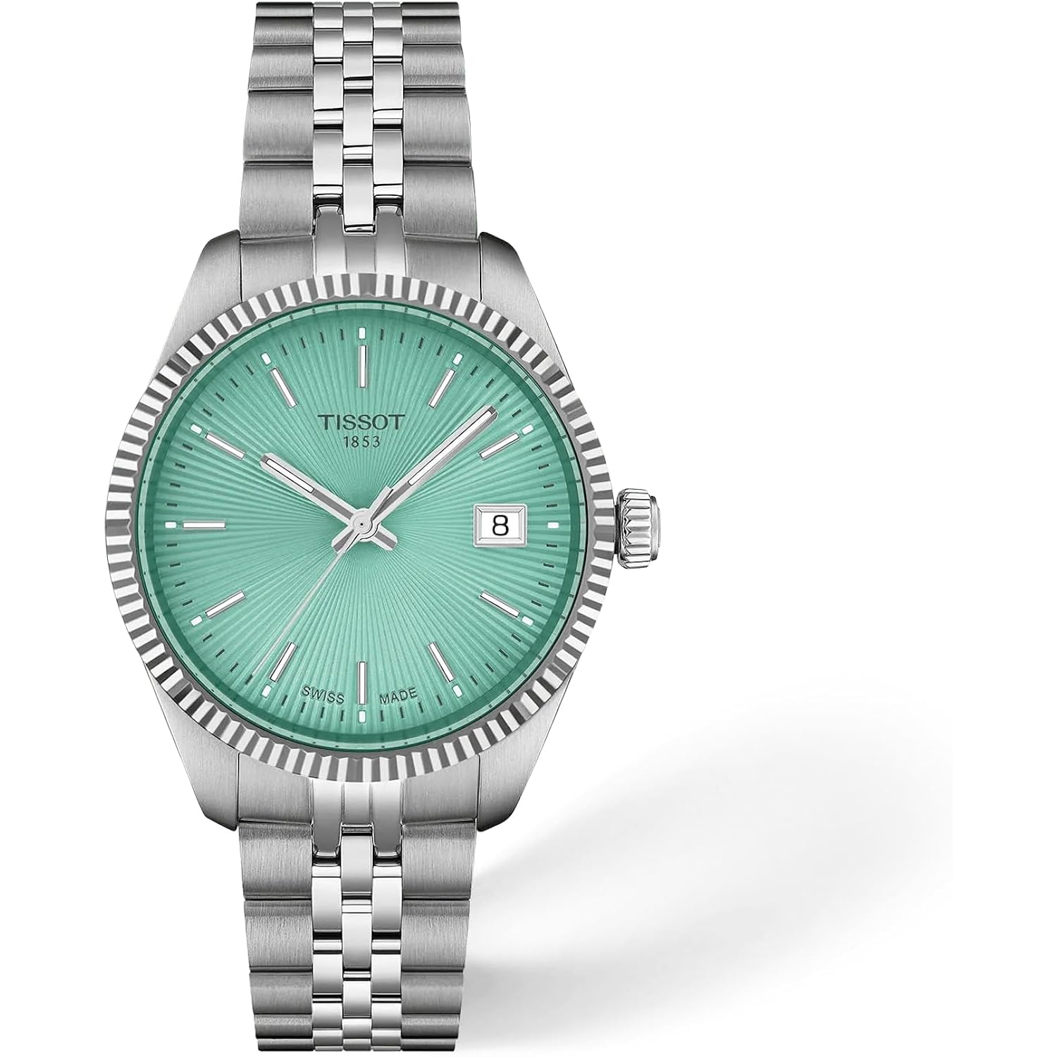 Tissot Ballade, Swiss Quartz Watch For Women, 34 Mm, Stainless Steel Case And Bracelet, Mint Green Dial, T1562101109100