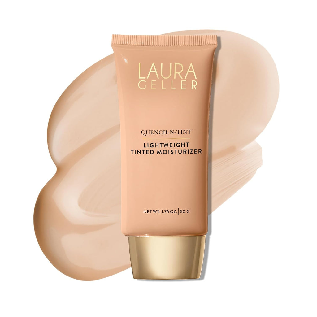 Laura Geller New York Quench-N-Tint Tinted Moisturizer - Sheer To Light Buildable Coverage - Natural Glow Finish - Lightweight Formula With Hyaluronic Acid, 02 Light