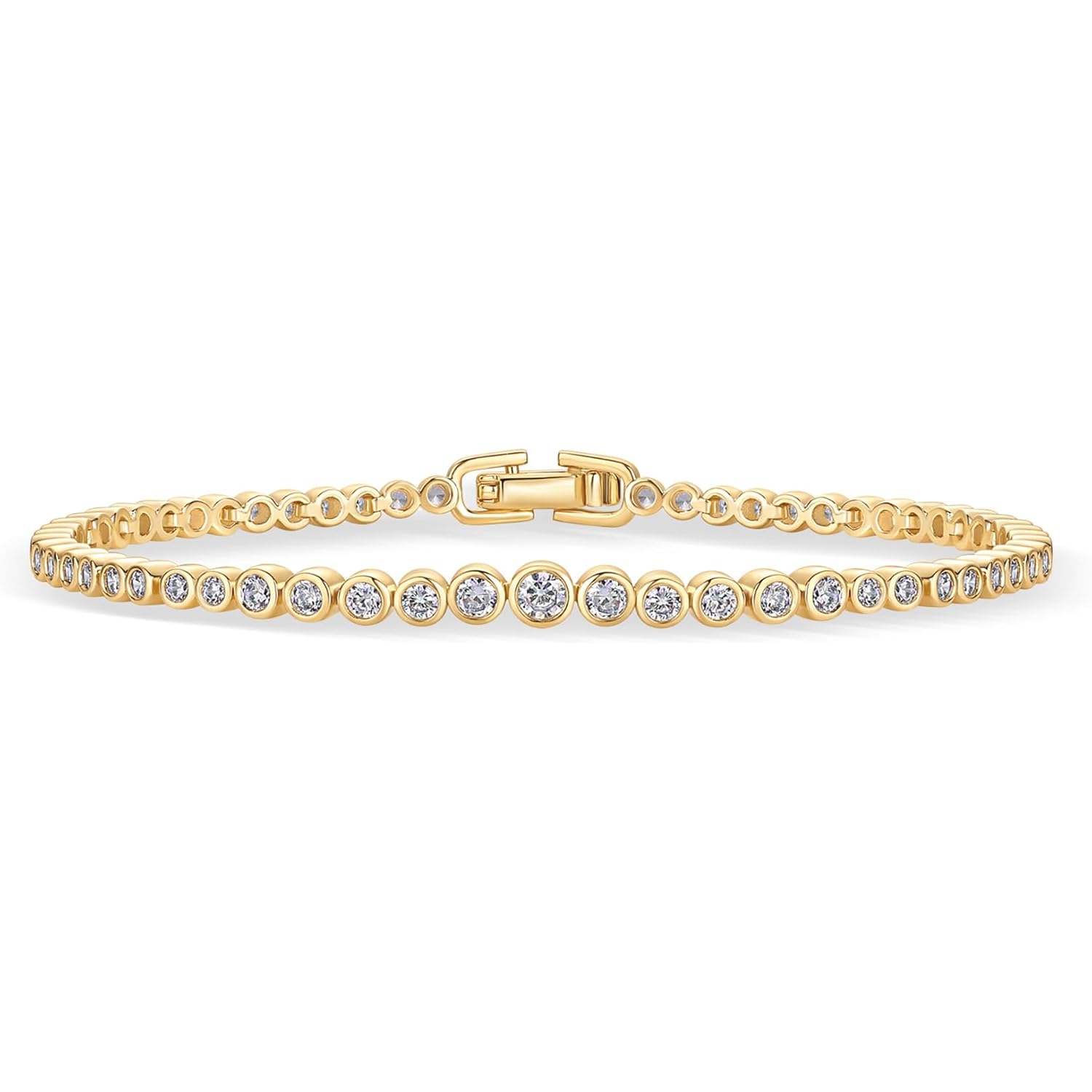 PAVOI 14K Gold Plated Tennis Bracelets for Women - Bezel Set Cubic Zirconia Bracelet - Simulated Diamonds Round, Trillion, Trinity, Radiant, Pear, Valentines Day Heart Cut Stones Wedding Jewelry Gifts for Brides