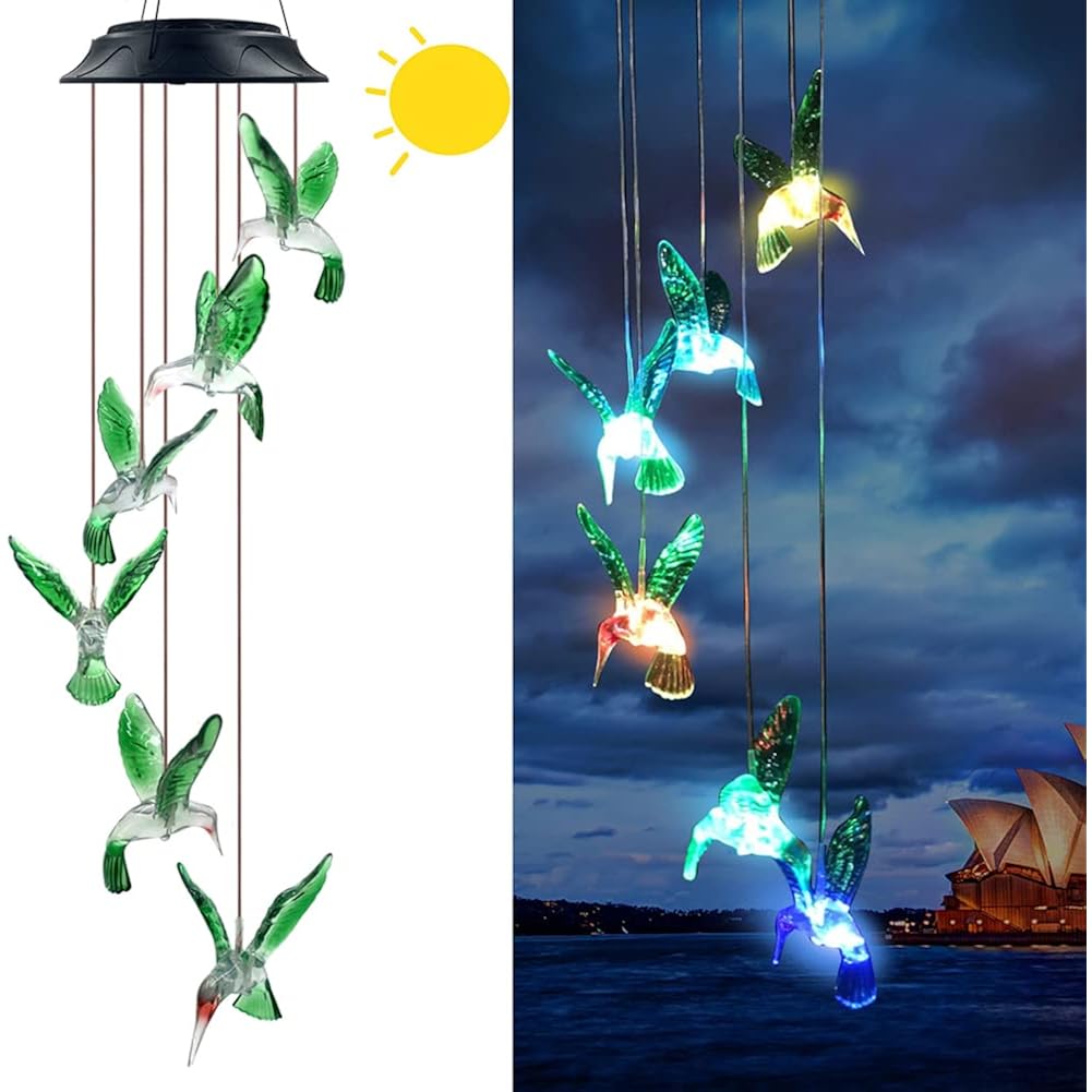 Hummingbird Solar Chimes,Unique Birthday Gifts For Women/Mom/Grandma,Best Idears Grardening