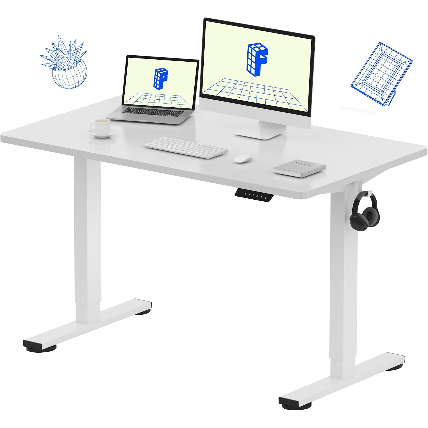 Flexispot En1 48"X24" One-Piece Standing Desk, White | 176 Lbs Capacity, Seamless Desktop, Home Office, 4 Memory Presets, Dual Monitor Setup, Anti-Collision