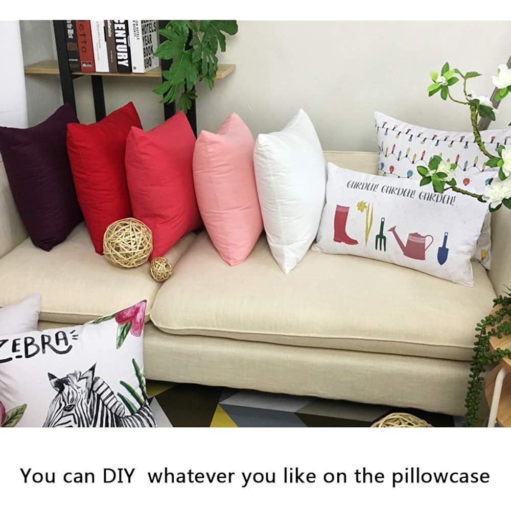 Thmyo 4-Pack 100% Cotton Lumbar Comfortable Solid Decorative Throw Pillow Case Rectangle Cushion Cover Diy Throw Pillowcase For Sofa Bed(Only Covers,Not Pillow Shams)(12X20Inch/30X50Cm,White)