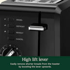 Cuisinart CPT-122BK 2-Slice Compact Plastic Toaster, Slots for Bagels & Bread, 7 Shade Settings, Cancel/Defrost/Reheat Functions, Removable Crumb Tray, Small Kitchen Appliance for Home & Office, Black