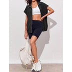 Women's Zip Up Sweatshirts Sleeveless Oversized Casual Solid Color Sweatshirt with pockets