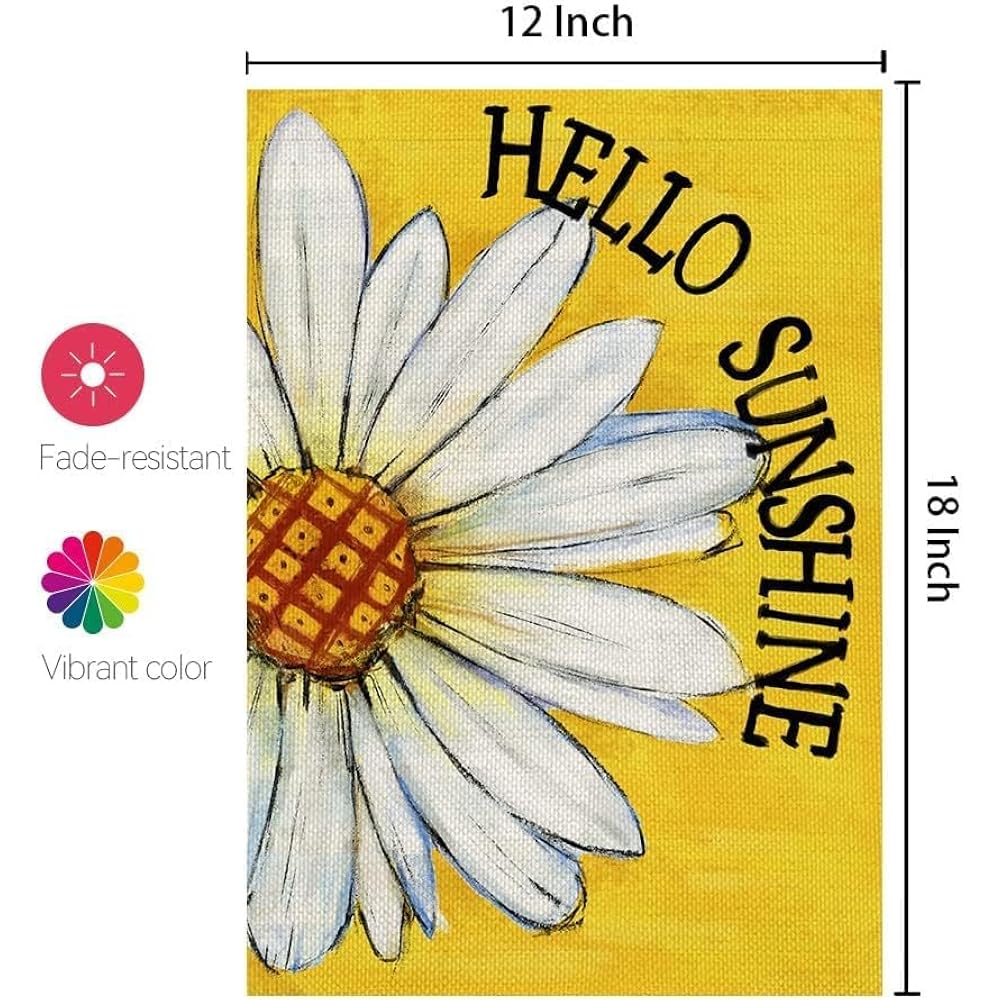 Summer Garden Flag Daisy Double Sided 12X18 Inches Small Burlap Seasonal Welcome Yard Porch Decoration For Outside (Yellow)