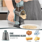 Rotary Cheese Grater Hand Crank Transparent - Shredder Slicer Grinder 3 Stainless Steel Blades, Stable Suction, Labor-Saving Handle, Safe Kitchen Tool For Cheese, Vegetable, Nuts, Chocolate