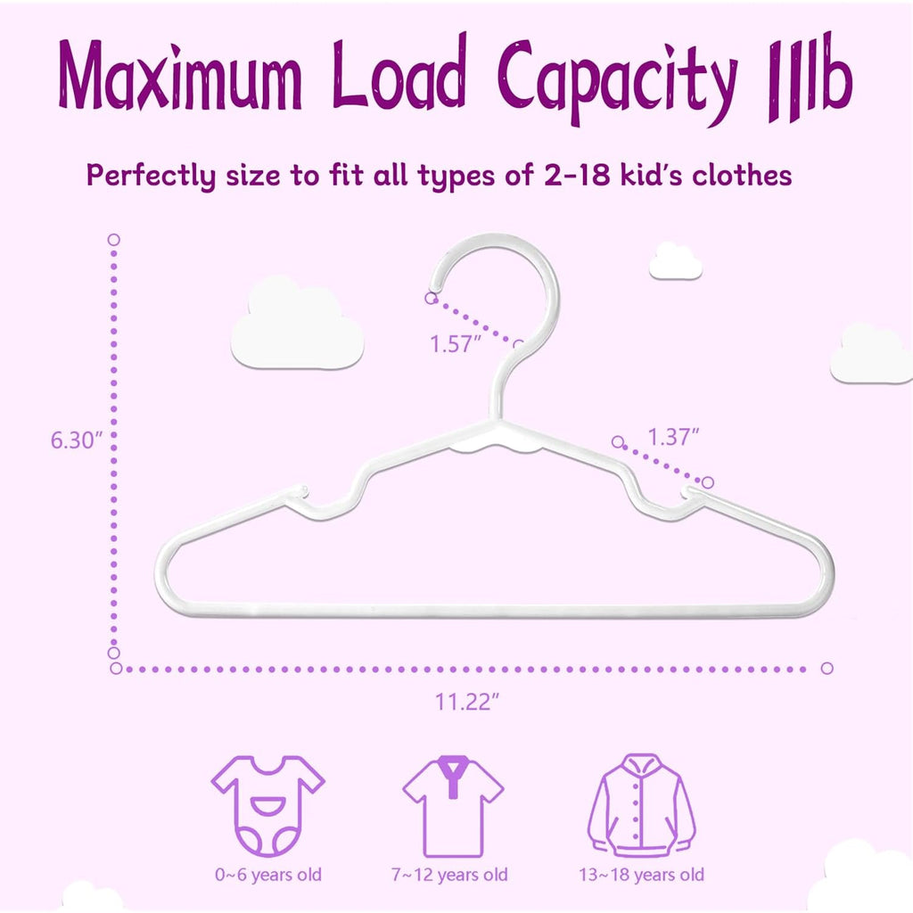 Kids Hangers - 100 Pack, 11.5 Inch White Baby & Toddler Hangers For Closet - Ideal For Baby Standard Use