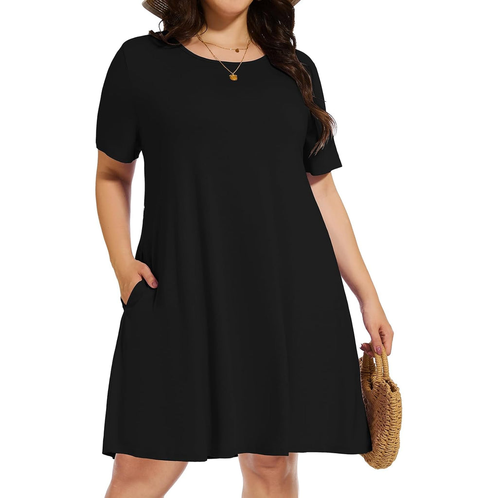 Elescat Plus Size Summer Dresses For Women Casual Short Sleeve Pockets Loose Oversized T Shirt Sundress 2026