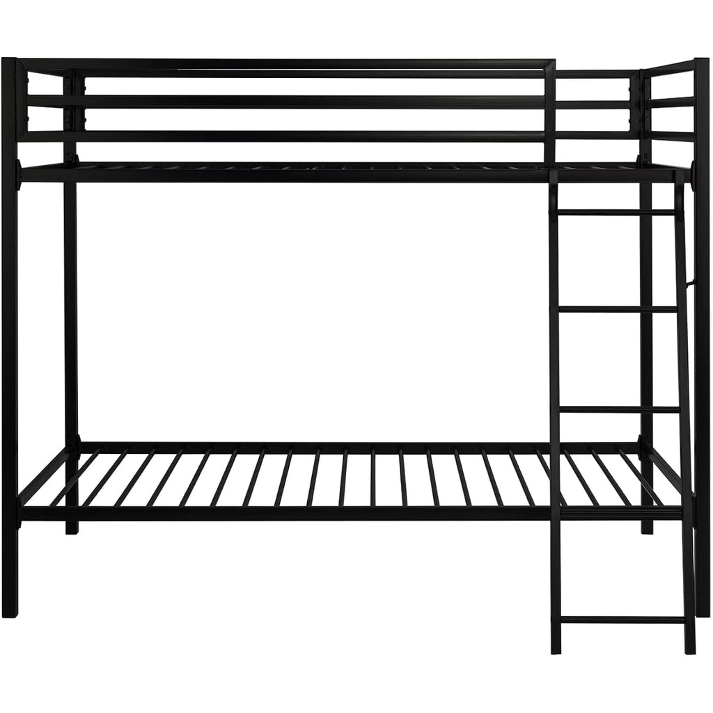 Sha Cerlin Bunk Bed Twin Over Twin Size With Ladder And Guardrail,Black