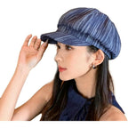 Womens Striped Octagonal Newsboy Cap Vintage Ivy Paperboy Cabbie Gatsby Painter Hats Fashion Beret Hat for Daily Navy-blue