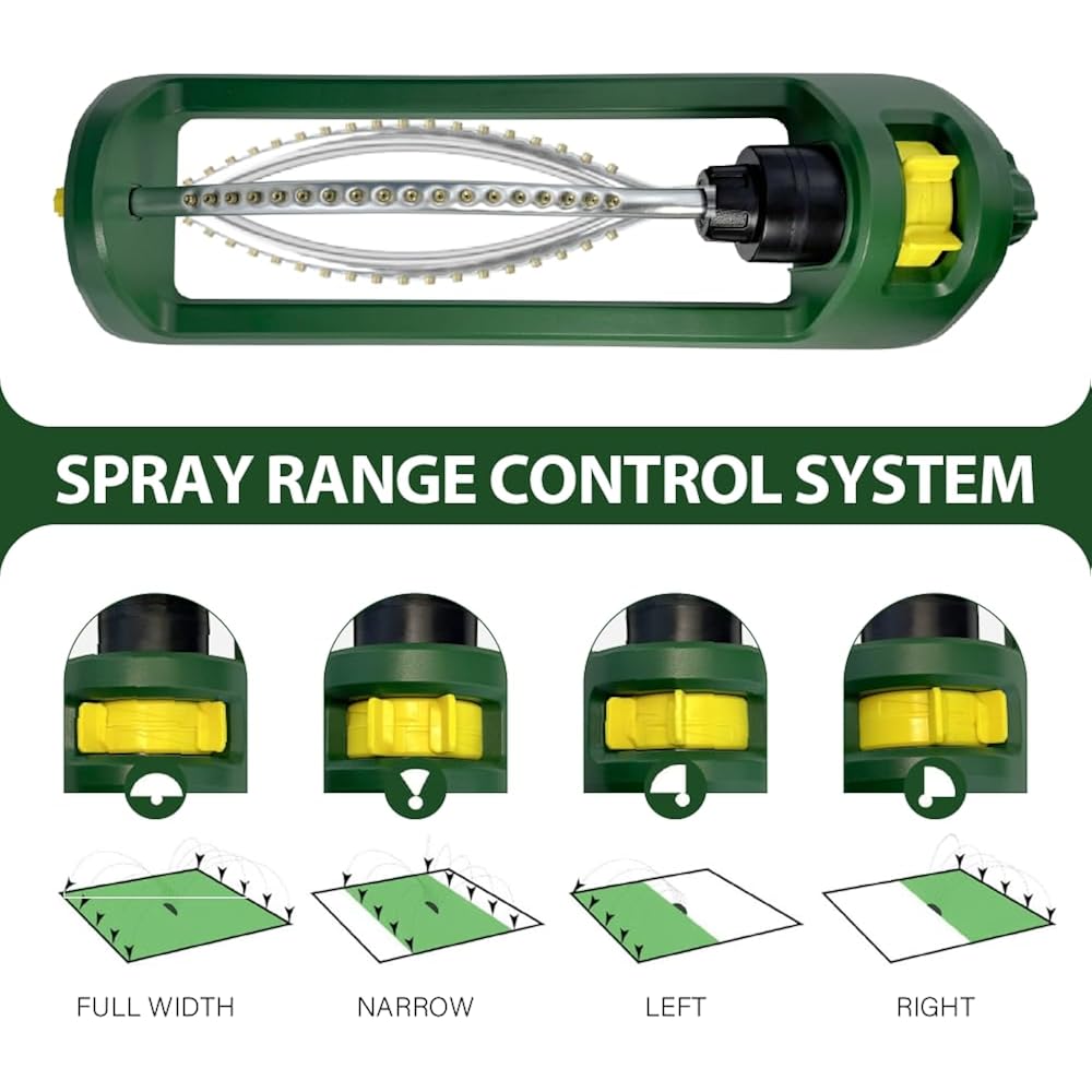 Lawn Sprinkler, 18 Brass Nozzles Garden Water Oscillating Sprinkler For Yard Covers Up To 3,600 Sq.Ft, Heavy Weight Base, Built-In Spray Jet Cleaning Needle, Green, Yellow