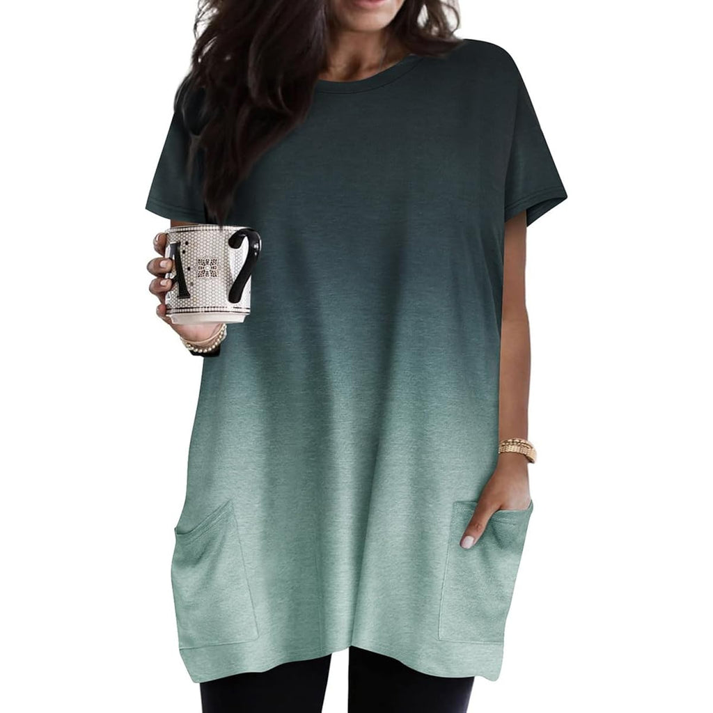 Ritera Plus Size Tops For Women Long Tunic Tops Summer Long Shirts Short Sleeve Spring Tops With Pockets For Leggings Xl-5Xl