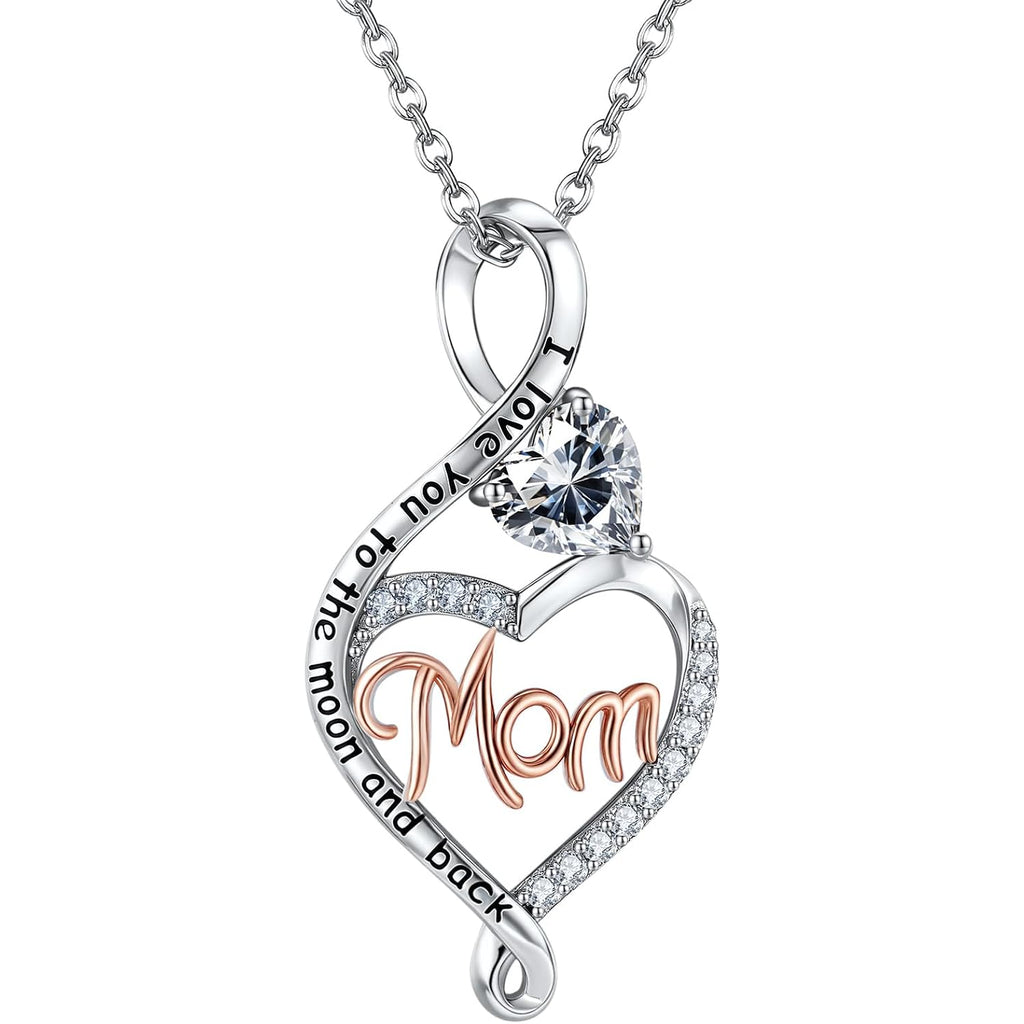 EleShow Mom Necklaces for Women, Sterling Silver Heart Moissanite Necklace, Jewelry Gifts for Mom on Birthday, Mother's Day, Christmas - 1.0 Carat