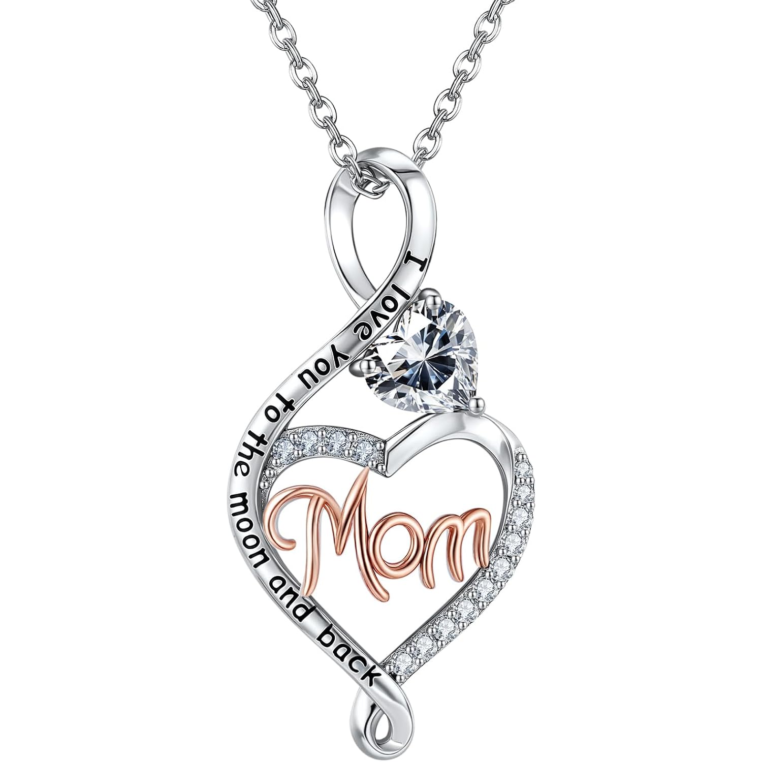 EleShow Mom Necklaces for Women, Sterling Silver Heart Moissanite Necklace, Jewelry Gifts for Mom on Birthday, Mother's Day, Christmas - 1.0 Carat