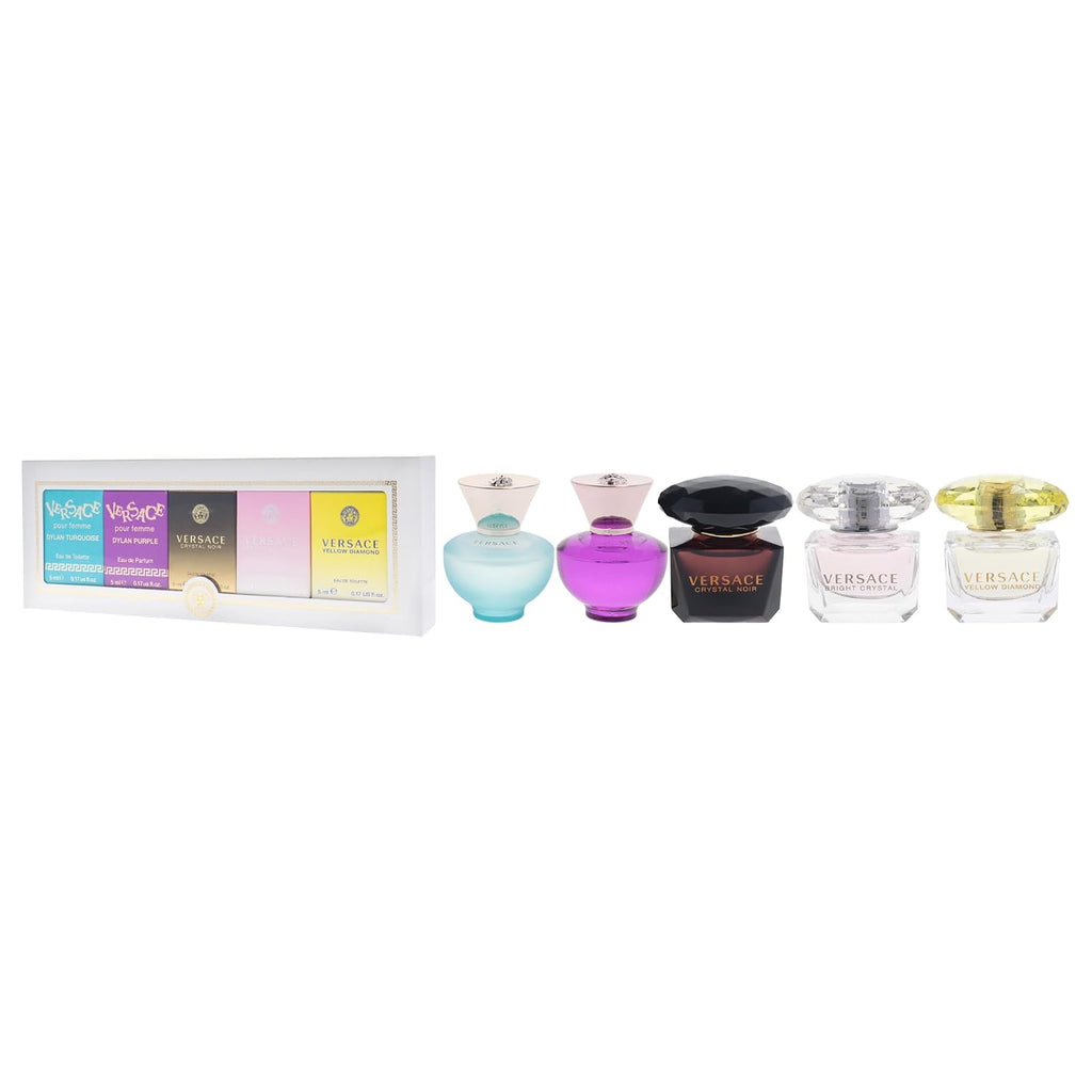 Versace Miniatures Collection For Women - 5 Pc Fragrance Gift Set | Iconic Luxury Perfumes | Travel-Friendly & Perfect For Gifting