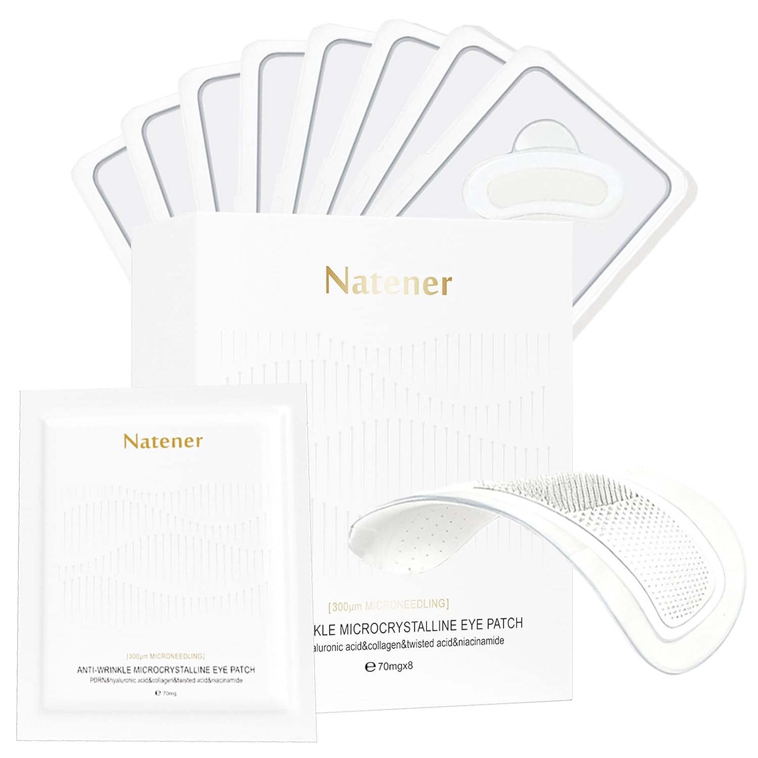 8 Pairs Pdrn Micro Eye Patches, Under Eye Patches For Puffy Eyes, Dark Circles & Wrinkle | Hyaluronic Acid, Kojic Acid, Collagen, Peptides, Vitamin C, Niacinamide - Korean Popular Eye Care