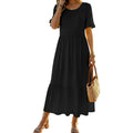 Zeagoo Womens Summer Dresses 2026 Casual Midi Dress Flowy Sundress Ruffle Short Sleeve Tiered Dresses A Line Boho Dress