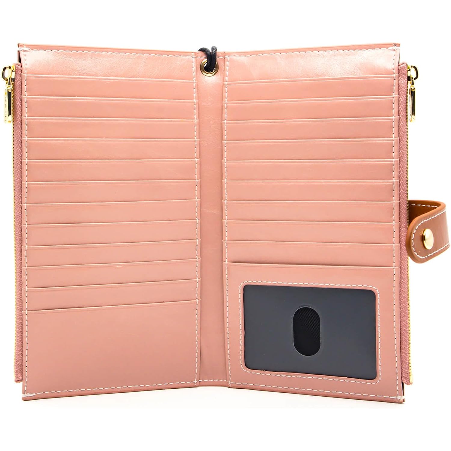 ANDOILT Women's Genuine Leather Wallet RFID Blocking Credit Card Holder Zipper Purse Cell Phone Handbag
